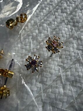 14k Gold over 925 silver moissanite Flower with Pink Center